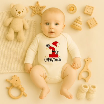 My 1st Christmas Baskılı Bebek Zıbını – İlk Yılbaşı Temalı Noel Tasarımı | 1–36 Ay