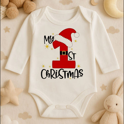 My 1st Christmas Baskılı Bebek Zıbını – İlk Yılbaşı Temalı Noel Tasarımı | 1–36 Ay