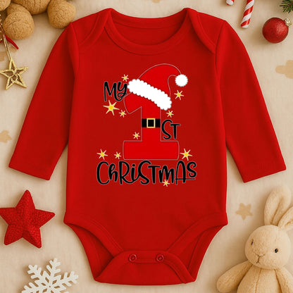 My 1st Christmas Baskılı Bebek Zıbını – İlk Yılbaşı Temalı Noel Tasarımı | 1–36 Ay