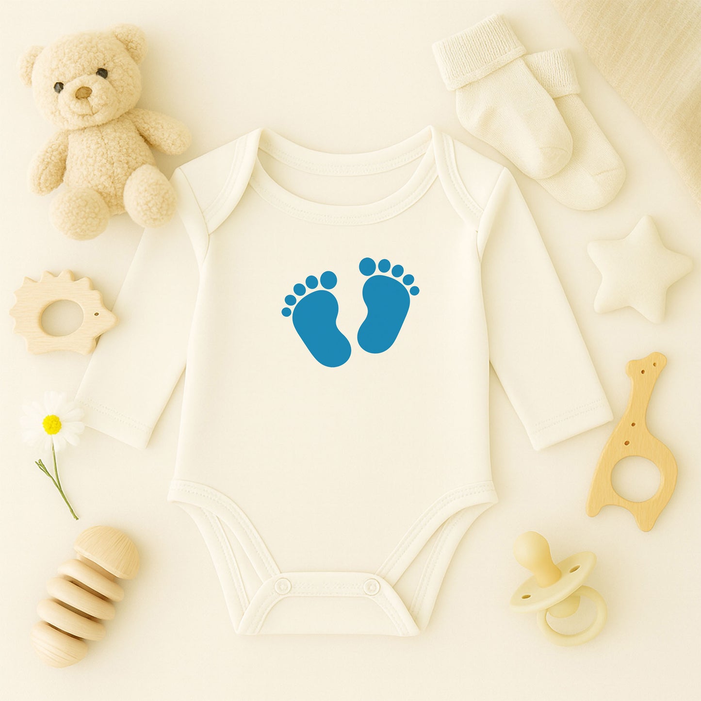 Bebek Ayak İzi Baskılı Bebek Zıbını – Yeni Doğan & Hoş Geldin Bebek Temalı | 1–36 Ay