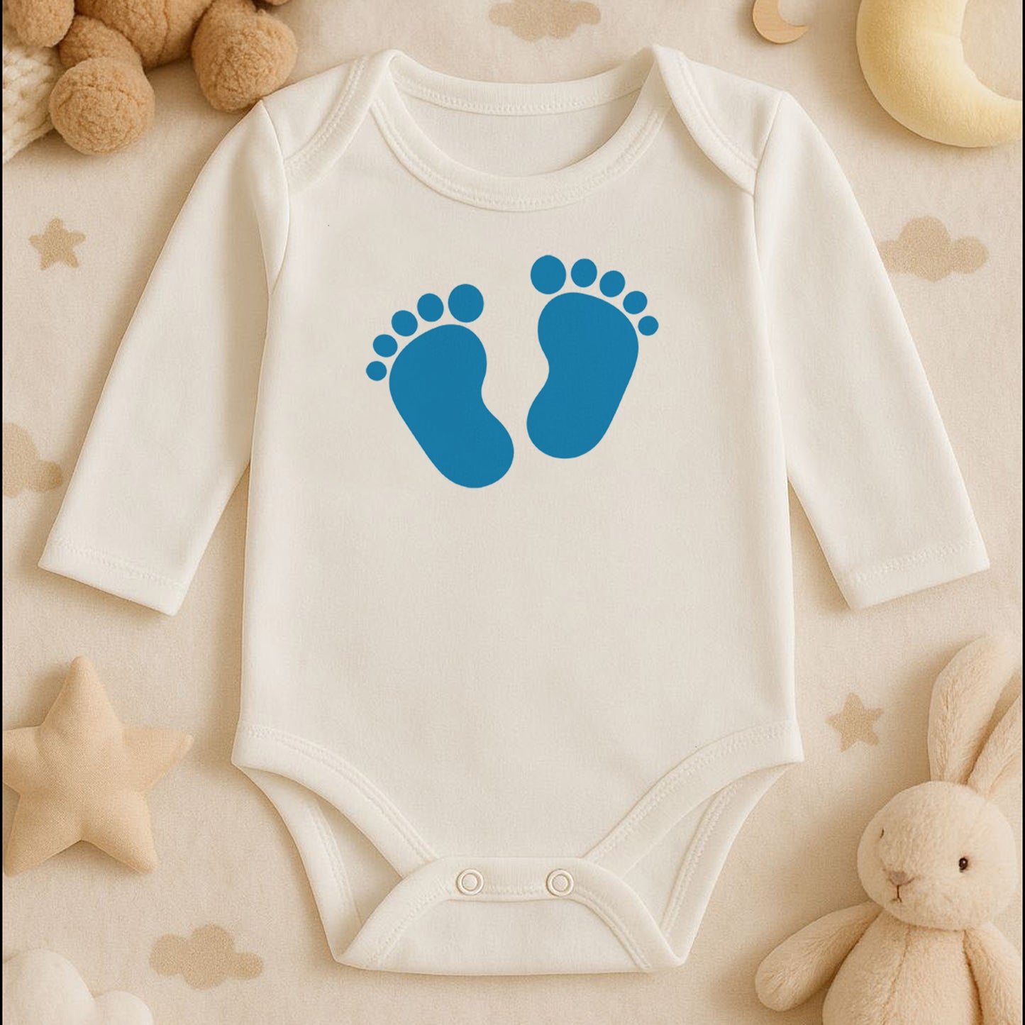 Bebek Ayak İzi Baskılı Bebek Zıbını – Yeni Doğan & Hoş Geldin Bebek Temalı | 1–36 Ay