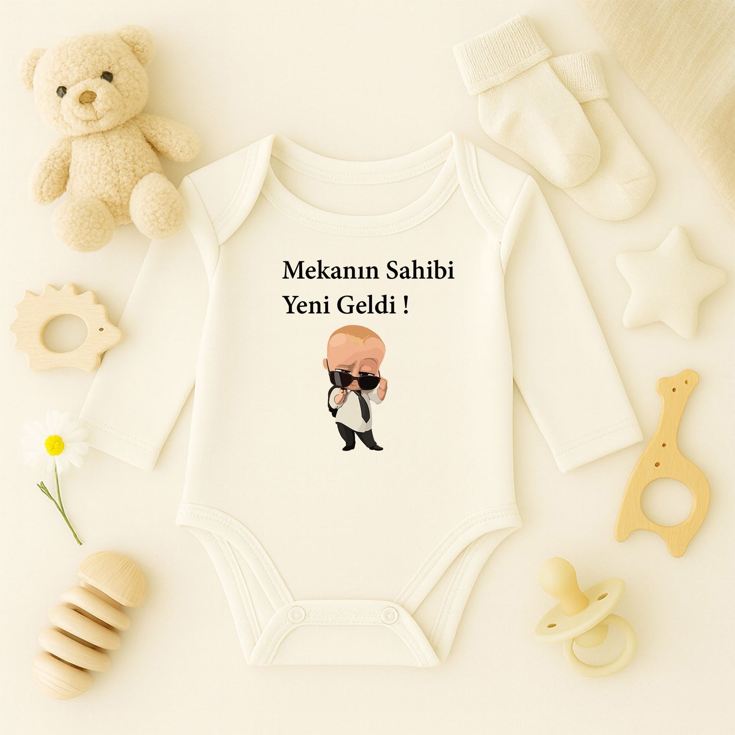 Cool Bebek Baskılı Bebek Zıbını – Gözlüklü Karizma Tasarım | 1–36 Ay