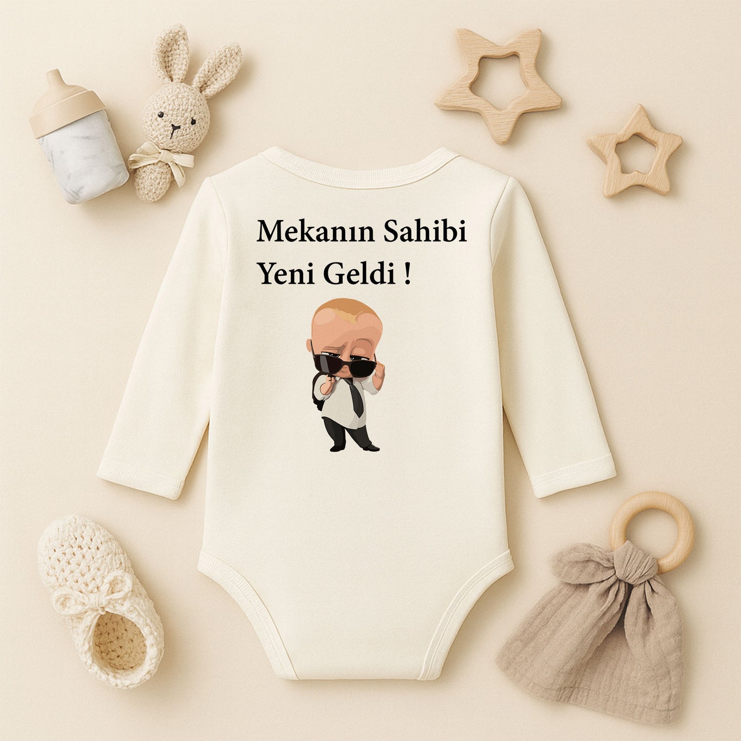 Cool Bebek Baskılı Bebek Zıbını – Gözlüklü Karizma Tasarım | 1–36 Ay