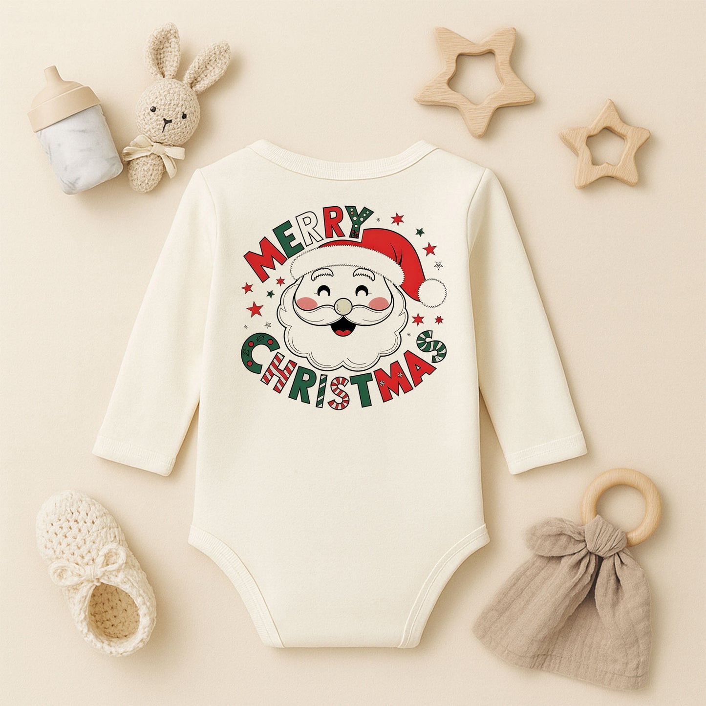 Merry Christmas Noel Baba Baskılı Bebek Zıbını | Yılbaşı Özel Tasarım | 1–36 Ay