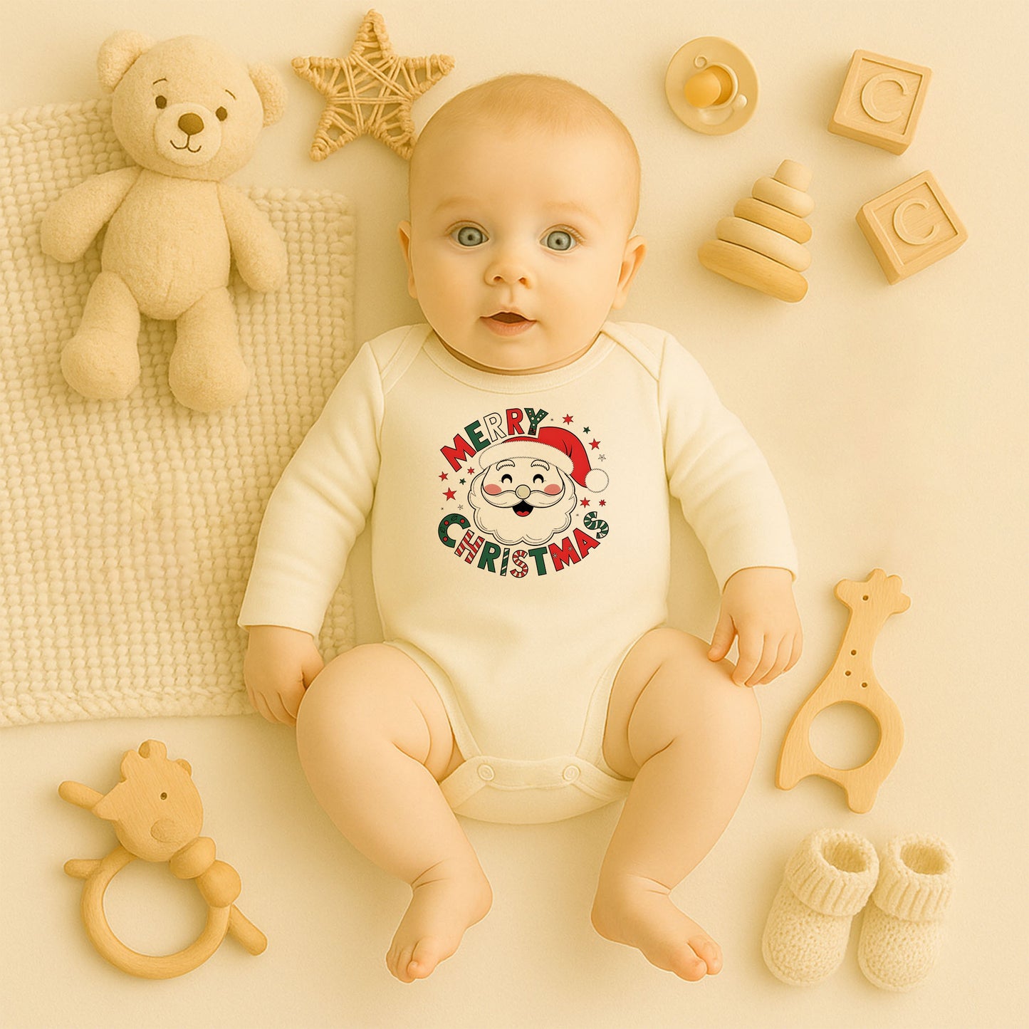 Merry Christmas Noel Baba Baskılı Bebek Zıbını | Yılbaşı Özel Tasarım | 1–36 Ay