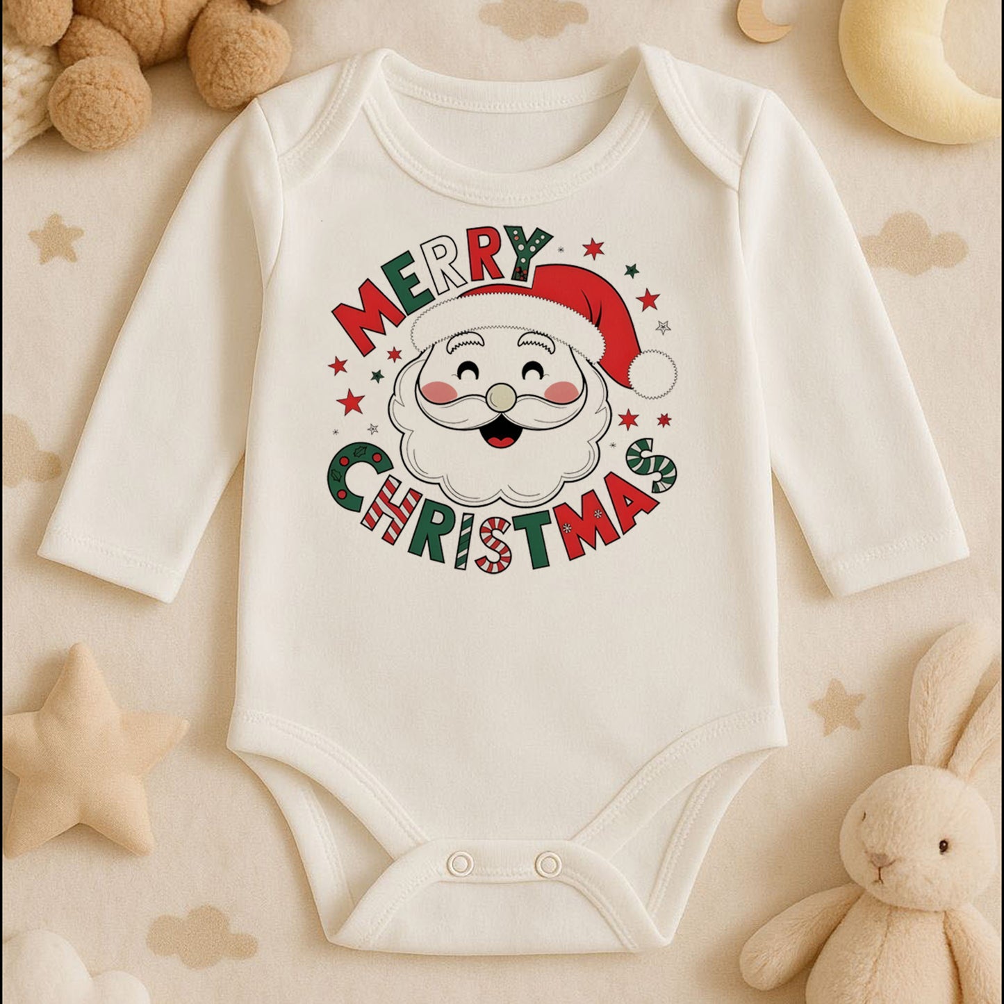 Merry Christmas Noel Baba Baskılı Bebek Zıbını | Yılbaşı Özel Tasarım | 1–36 Ay