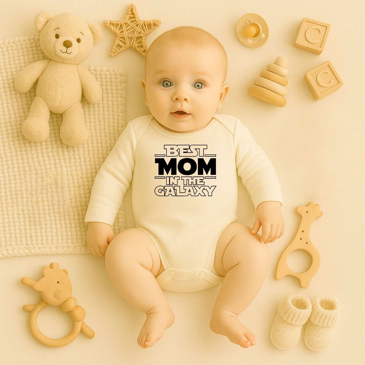 Best Mom in the Galaxy Baskılı Bebek Zıbını | Güçlü Anne Temalı | 1–36 Ay