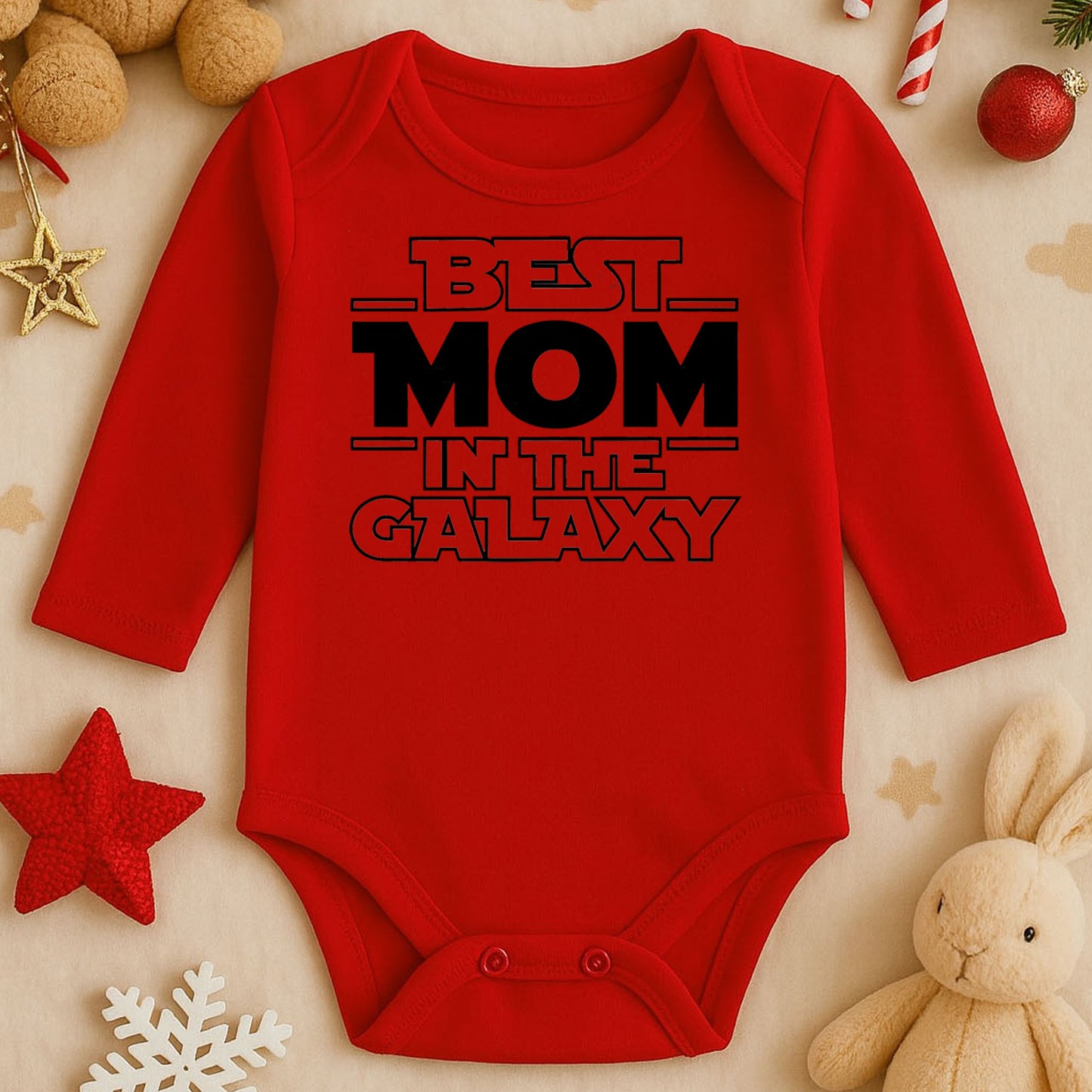 Best Mom in the Galaxy Baskılı Bebek Zıbını | Güçlü Anne Temalı | 1–36 Ay