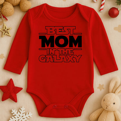 Best Mom in the Galaxy Baskılı Bebek Zıbını | Güçlü Anne Temalı | 1–36 Ay