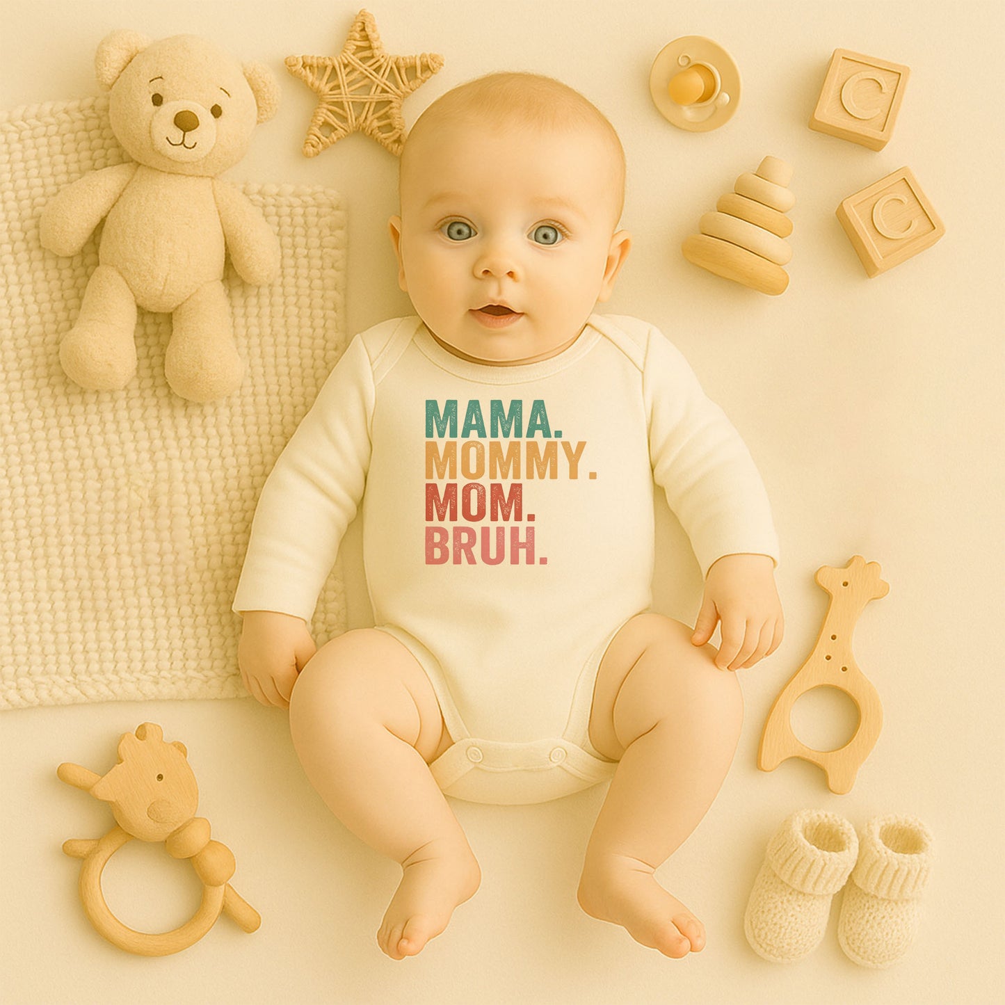 Mama Mommy Mom Bruh Baskılı Bebek Zıbını | Eğlenceli Anne Temalı | 1–36 Ay