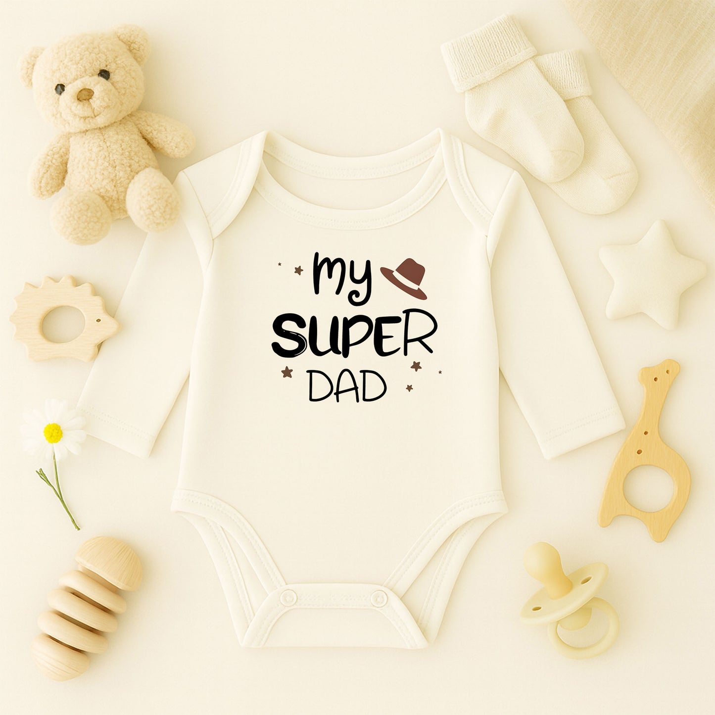 My Super Dad Baskılı Baba Tişörtü – Şapkalı Eğlenceli Tasarım