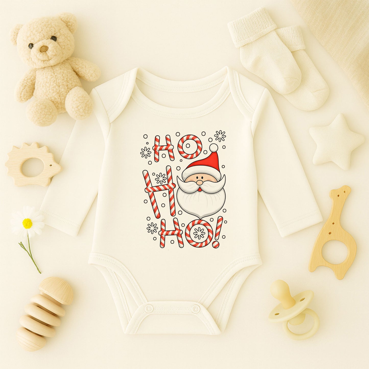 Ho Ho Ho Noel Baba Baskılı Tişört – Şeker Kamışlı Yılbaşı Tasarımı