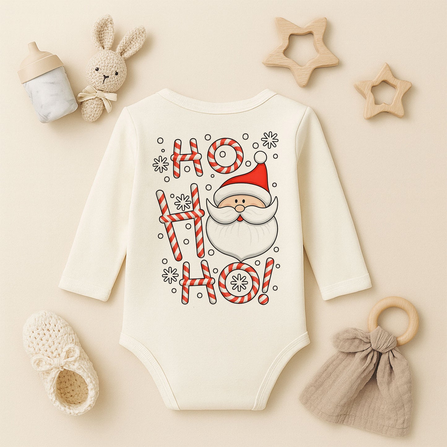 Ho Ho Ho Noel Baba Baskılı Tişört – Şeker Kamışlı Yılbaşı Tasarımı