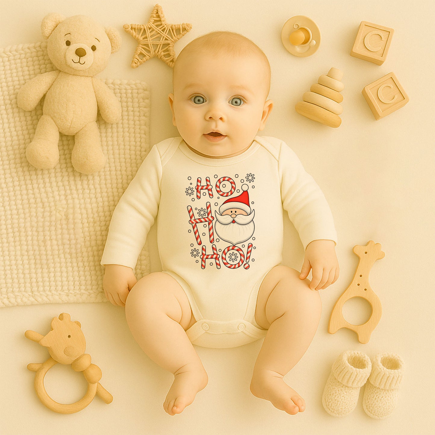 Ho Ho Ho Noel Baba Baskılı Tişört – Şeker Kamışlı Yılbaşı Tasarımı