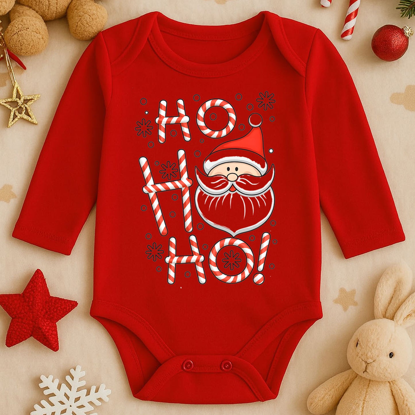 Ho Ho Ho Noel Baba Baskılı Tişört – Şeker Kamışlı Yılbaşı Tasarımı