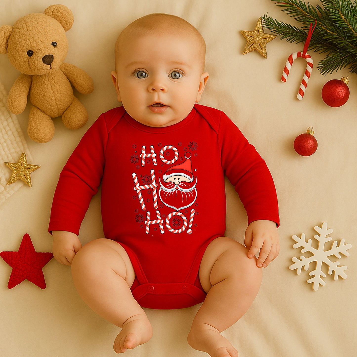 Ho Ho Ho Noel Baba Baskılı Tişört – Şeker Kamışlı Yılbaşı Tasarımı