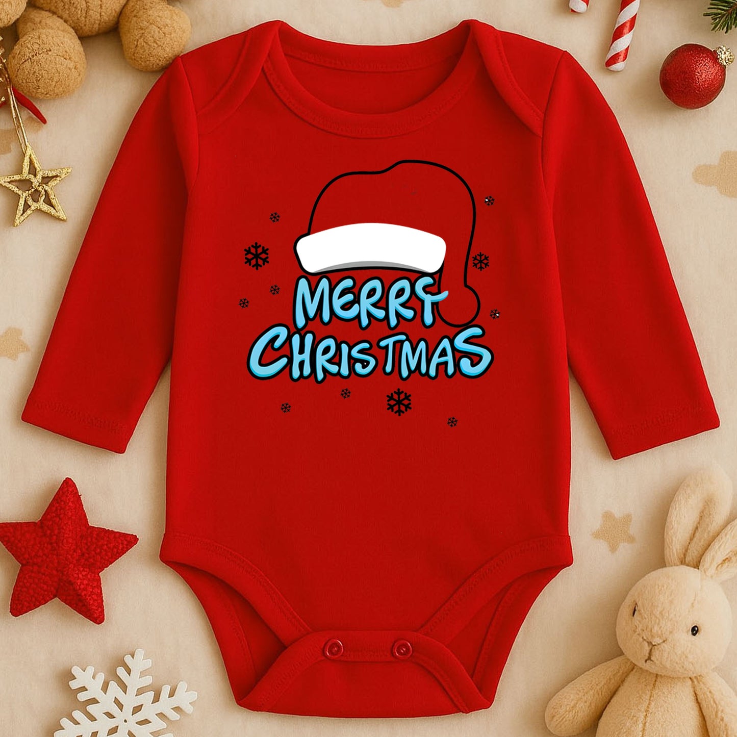 Merry Christmas Şapkalı Yazı Baskılı Tişört – Minimal & Şık Yılbaşı Tasarımı