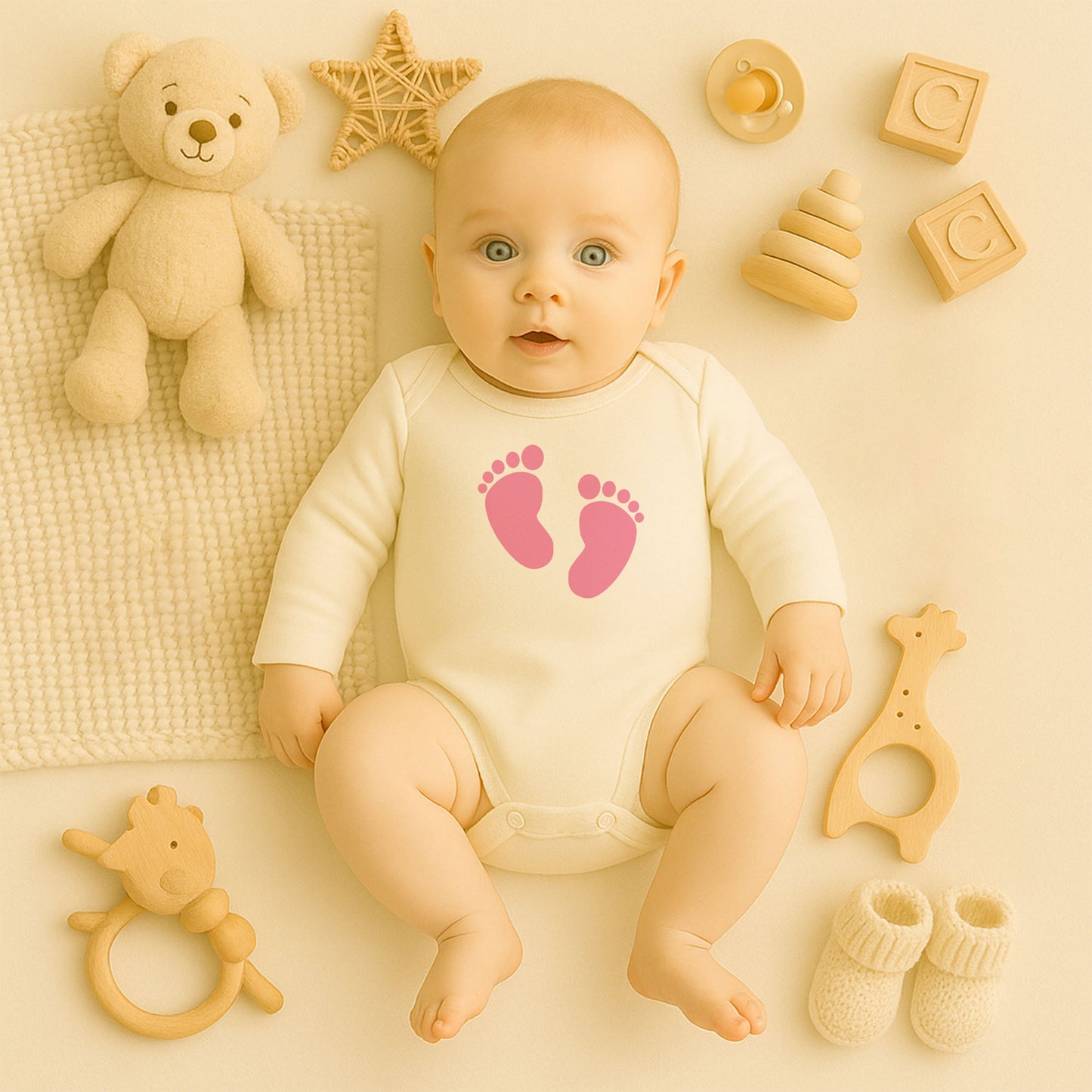 Mom Is The Boss Bebek Ayak İzi Baskılı Tişört / Zıbın – Anne & Bebek Temalı | 1–36 Ay