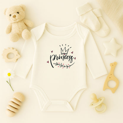 Princess Taç Tasarımlı Kişiye Özel Bebek Zıbını | 1-36 Ay, DTF Baskı, Hassas Cilt Uyumlu