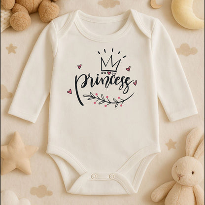 Princess Taç Tasarımlı Kişiye Özel Bebek Zıbını | 1-36 Ay, DTF Baskı, Hassas Cilt Uyumlu