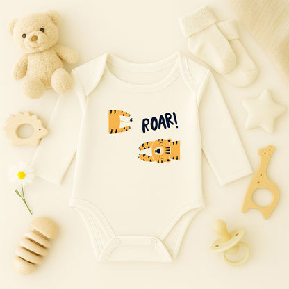 Roar Kaplan Tasarımlı Kişiye Özel Bebek Zıbını | 1–36 Ay, DTF Baskı, Hassas Cilt Uyumlu