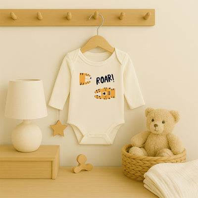 Roar Kaplan Tasarımlı Kişiye Özel Bebek Zıbını | 1–36 Ay, DTF Baskı, Hassas Cilt Uyumlu