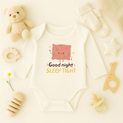 Good Night Sleep Tight Tasarımlı Bebek Zıbını | 1–36 Ay, DTF Baskı, Hassas Cilt Uyumlu