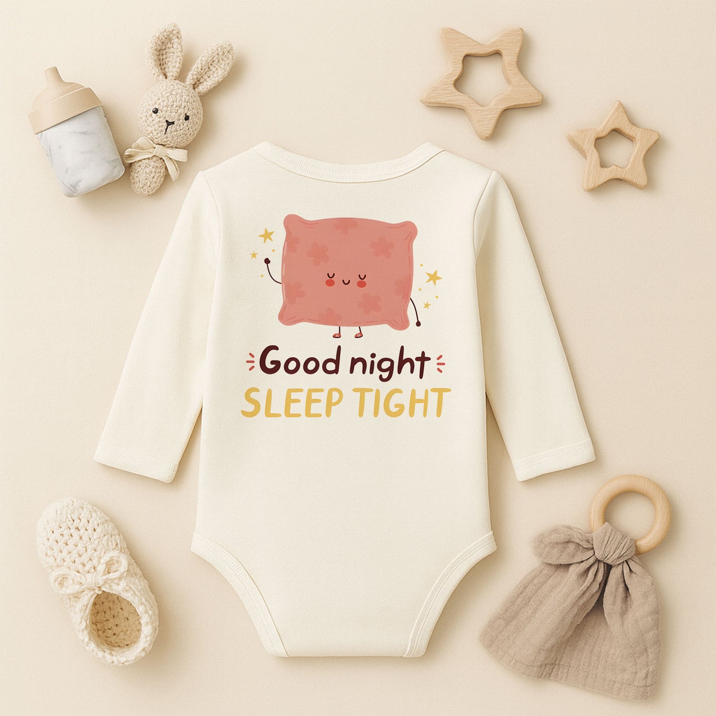 Good Night Sleep Tight Tasarımlı Bebek Zıbını | 1–36 Ay, DTF Baskı, Hassas Cilt Uyumlu