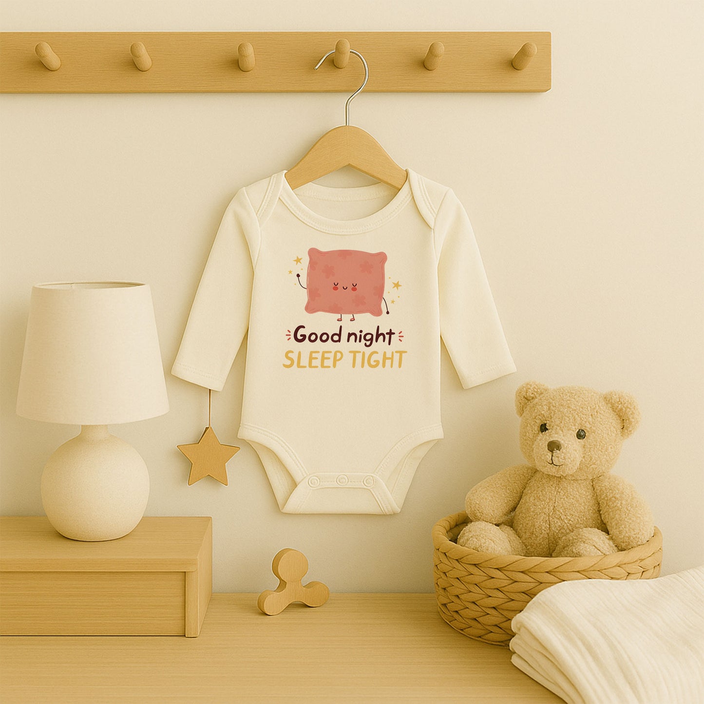 Good Night Sleep Tight Tasarımlı Bebek Zıbını | 1–36 Ay, DTF Baskı, Hassas Cilt Uyumlu