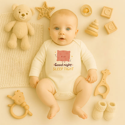 Good Night Sleep Tight Tasarımlı Bebek Zıbını | 1–36 Ay, DTF Baskı, Hassas Cilt Uyumlu