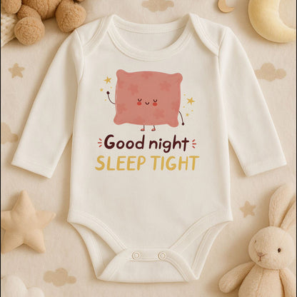 Good Night Sleep Tight Tasarımlı Bebek Zıbını | 1–36 Ay, DTF Baskı, Hassas Cilt Uyumlu