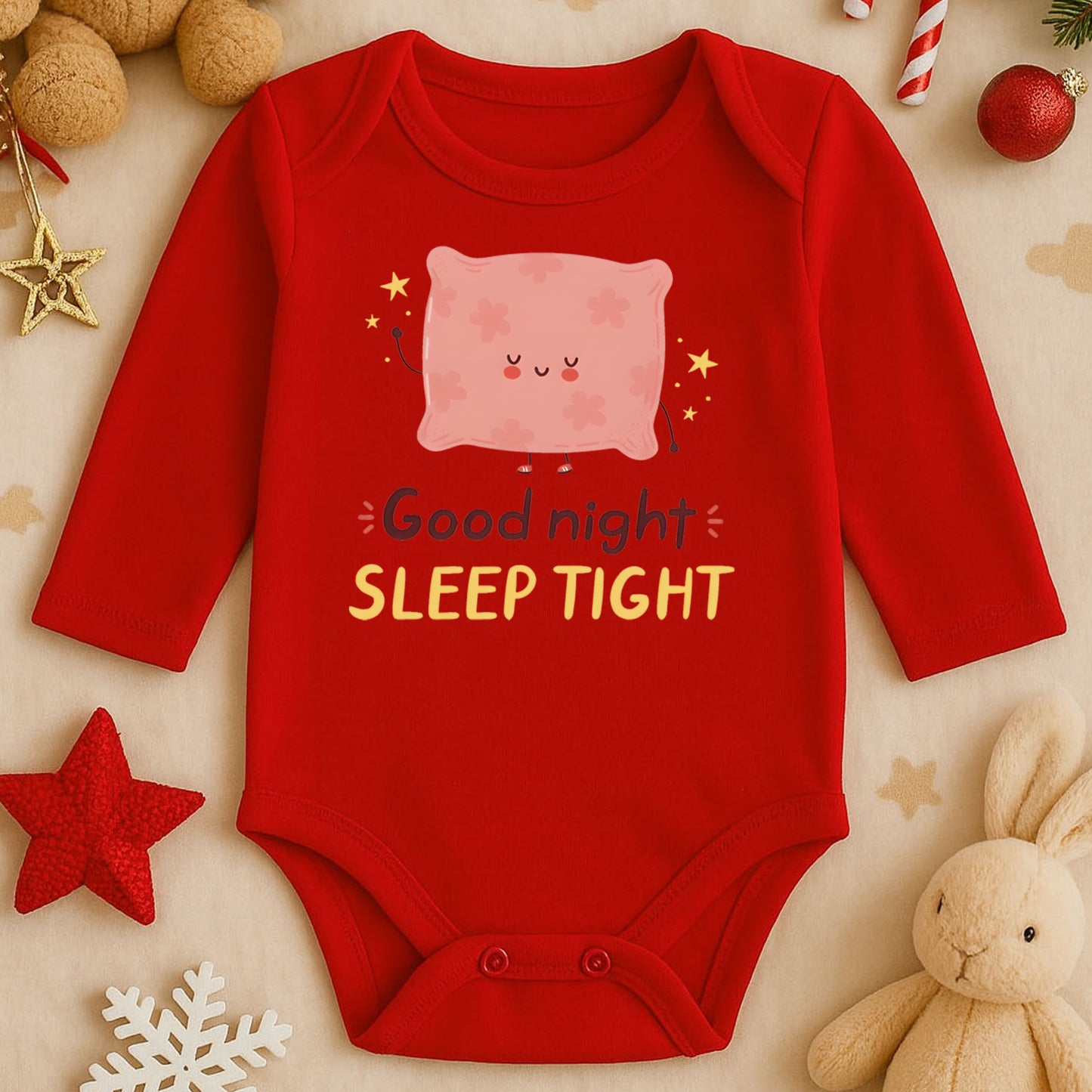 Good Night Sleep Tight Tasarımlı Bebek Zıbını | 1–36 Ay, DTF Baskı, Hassas Cilt Uyumlu