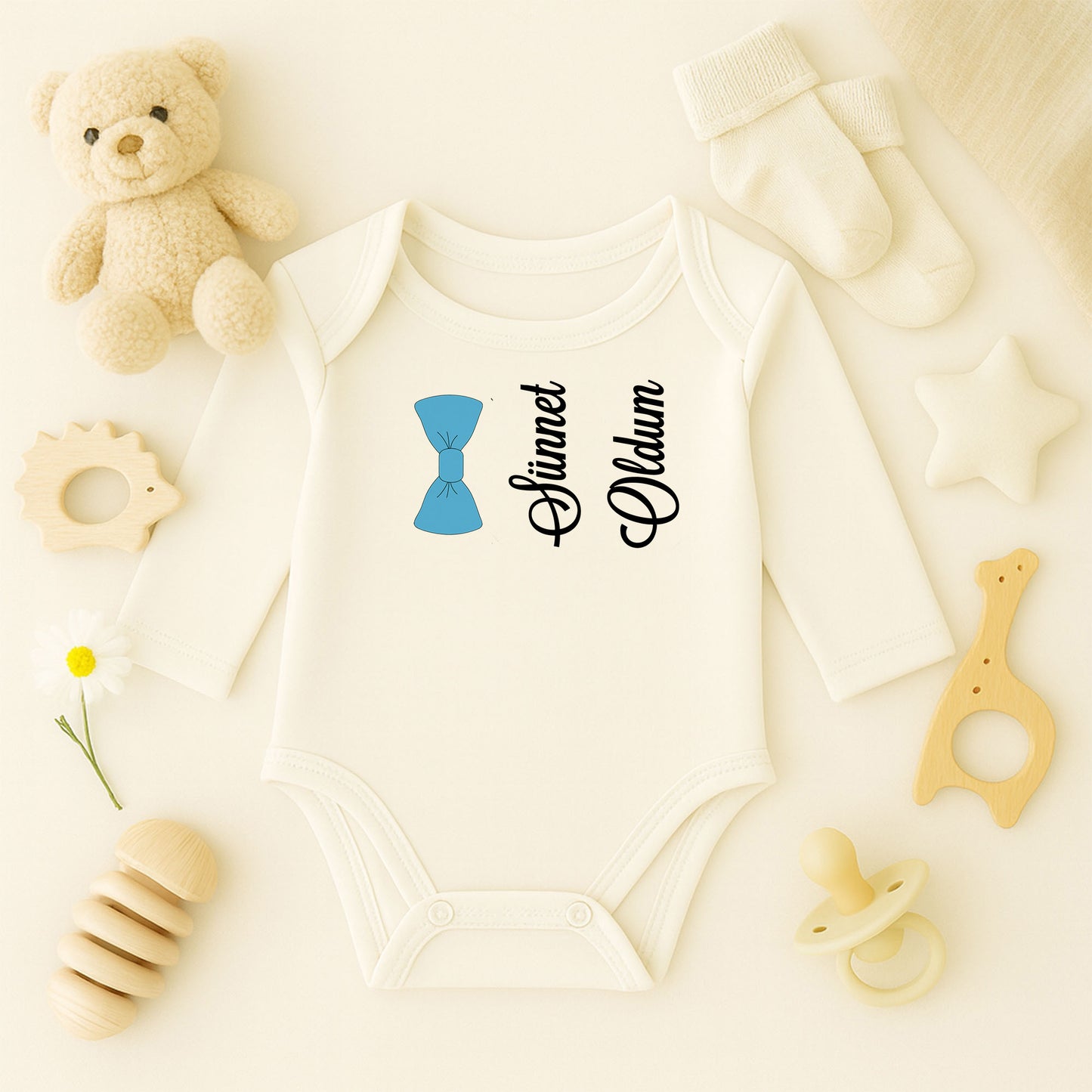 Papyon Tasarımlı Bebek Zıbını | 1–36 Ay, DTF Baskı, Hassas Cilt Uyumlu, Şık Stil