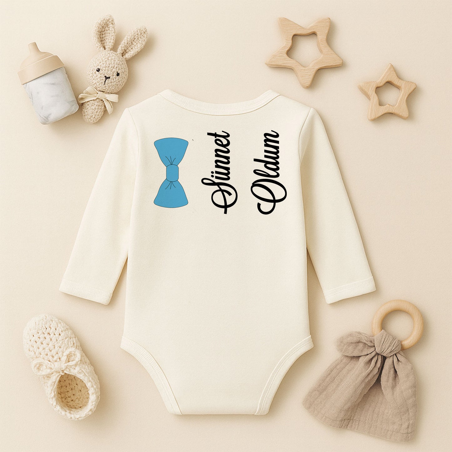 Papyon Tasarımlı Bebek Zıbını | 1–36 Ay, DTF Baskı, Hassas Cilt Uyumlu, Şık Stil