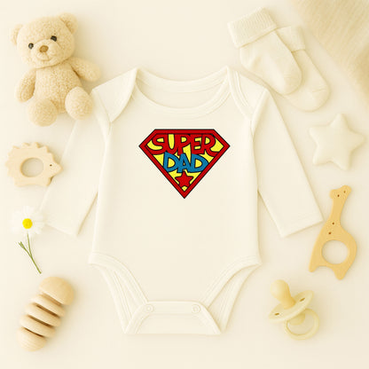 Super Dad Tasarımlı Bebek Zıbını | 1–36 Ay, DTF Baskı, Hassas Cilt Uyumlu, Baba Temalı