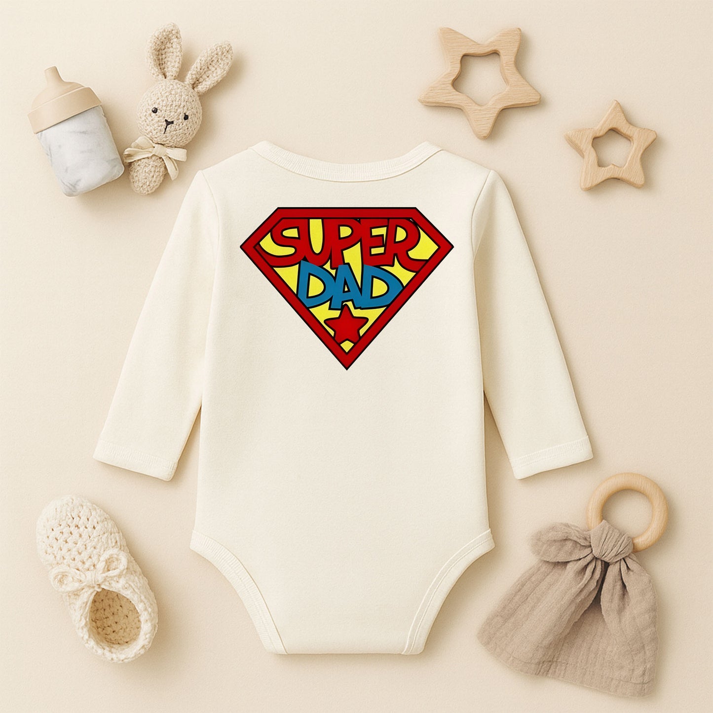 Super Dad Tasarımlı Bebek Zıbını | 1–36 Ay, DTF Baskı, Hassas Cilt Uyumlu, Baba Temalı