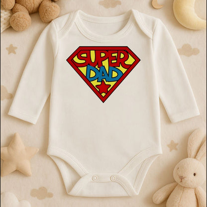 Super Dad Tasarımlı Bebek Zıbını | 1–36 Ay, DTF Baskı, Hassas Cilt Uyumlu, Baba Temalı