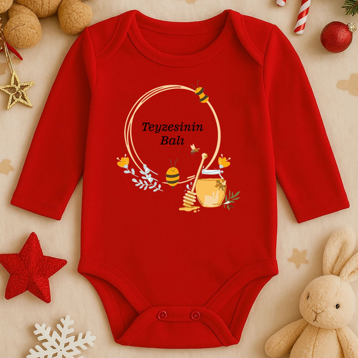 Arı & Bal Temalı Bebek Zıbını | 1–36 Ay, DTF Baskı, Hassas Cilt Uyumlu, Doğal Tasarım