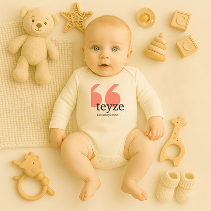 Teyze “Yan Sanayi Anne” Yazılı Bebek Zıbını | 1–24 Ay, DTF Baskı, Hassas Cilt Uyumlu