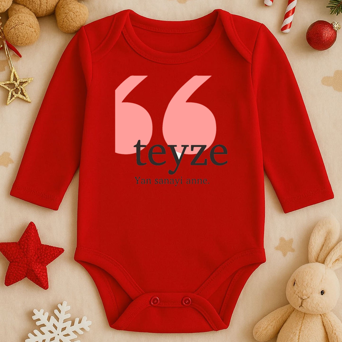 Teyze “Yan Sanayi Anne” Yazılı Bebek Zıbını | 1–24 Ay, DTF Baskı, Hassas Cilt Uyumlu