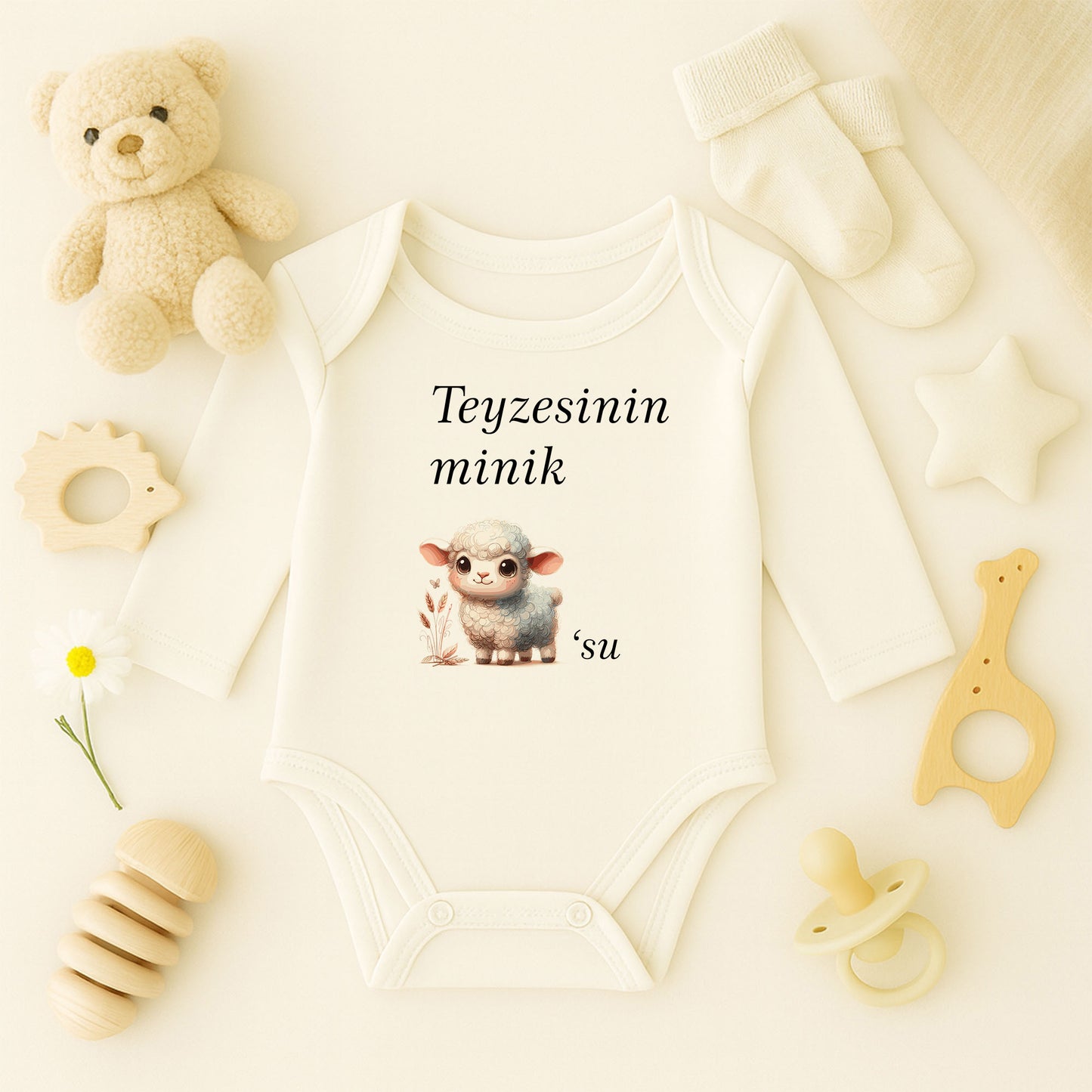 Sevimli Kuzu Tasarımlı Bebek Zıbını | 1–36 Ay, DTF Baskı, Hassas Cilt Uyumlu, Soft Tasarım