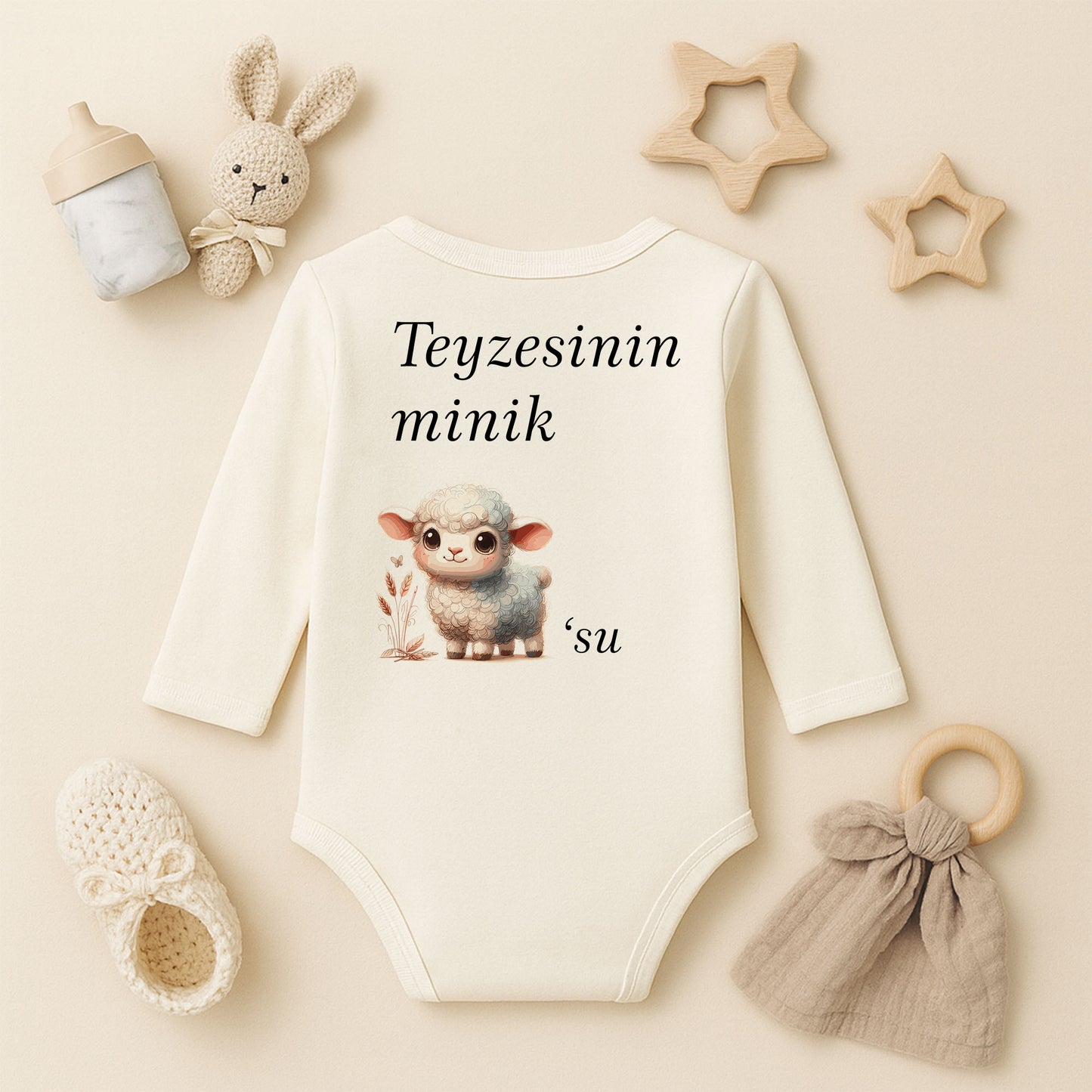 Sevimli Kuzu Tasarımlı Bebek Zıbını | 1–36 Ay, DTF Baskı, Hassas Cilt Uyumlu, Soft Tasarım