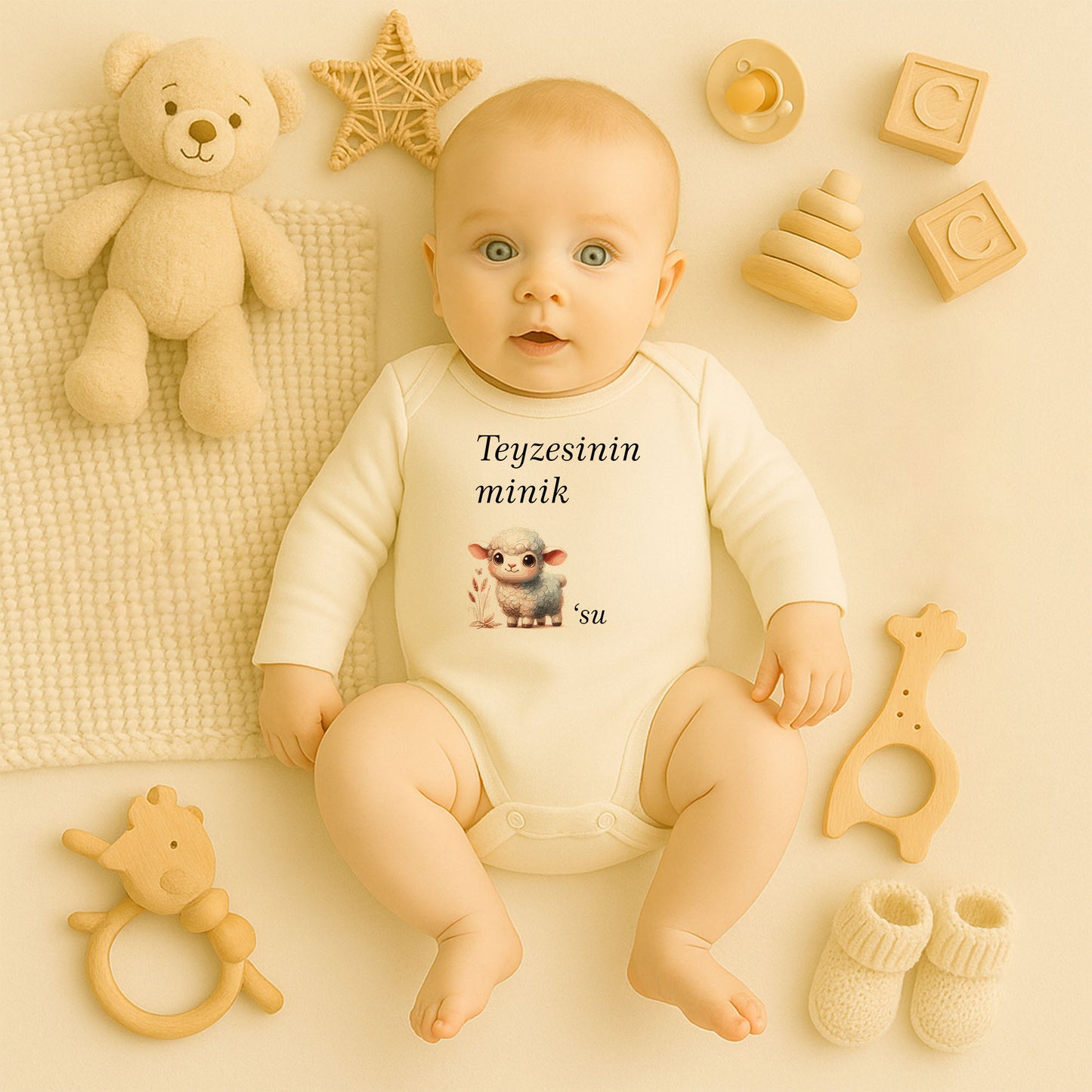 Sevimli Kuzu Tasarımlı Bebek Zıbını | 1–36 Ay, DTF Baskı, Hassas Cilt Uyumlu, Soft Tasarım