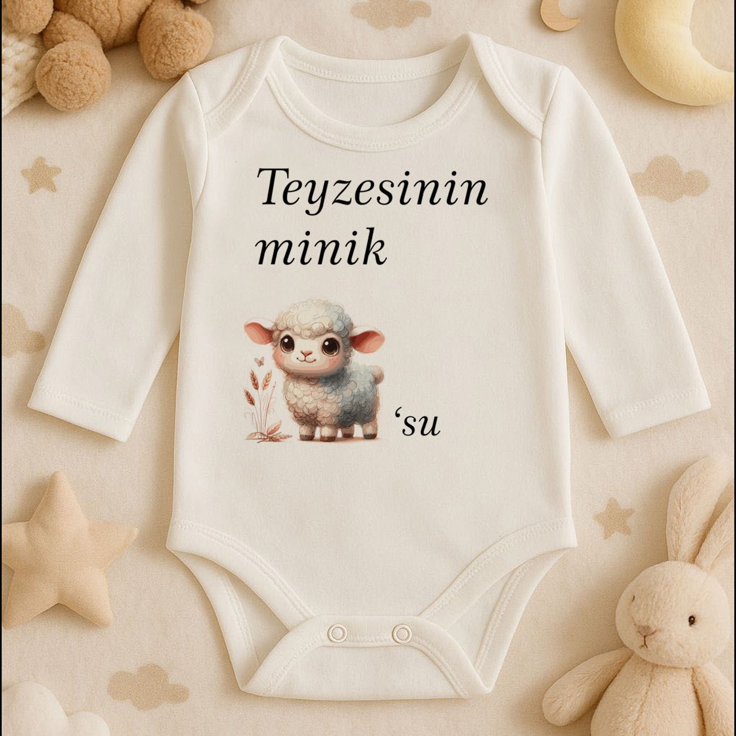 Sevimli Kuzu Tasarımlı Bebek Zıbını | 1–36 Ay, DTF Baskı, Hassas Cilt Uyumlu, Soft Tasarım