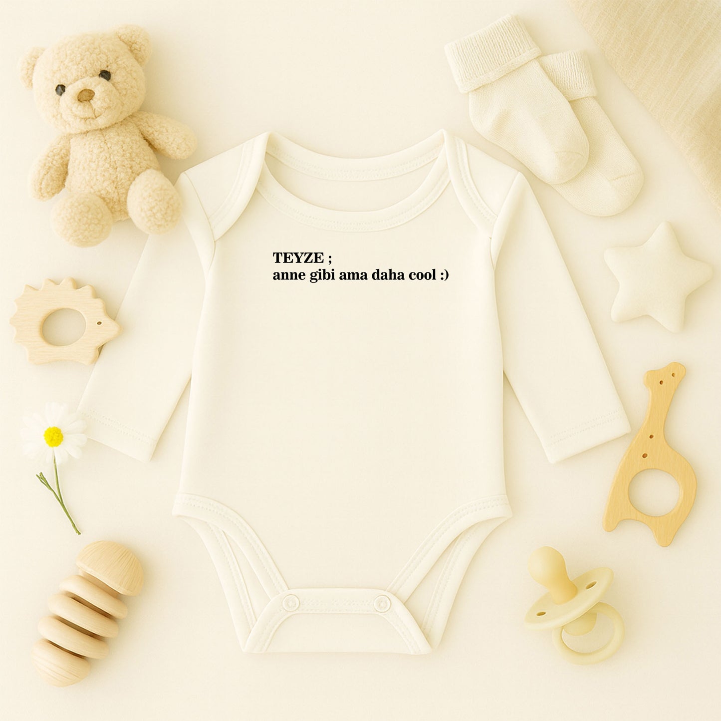 Teyze Anne Gibi Ama Daha Cool | 1–36 Ay, DTF Baskı, Hassas Cilt Uyumlu, Kişiselleştirilebilir