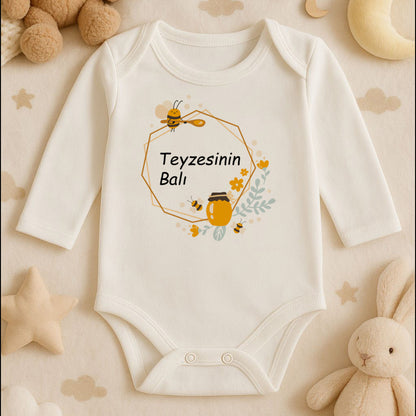 Kişiye Özel Arı & Bal Çerçeveli Bebek Zıbını | 1–36 Ay, DTF Baskı, Hassas Cilt Uyumlu