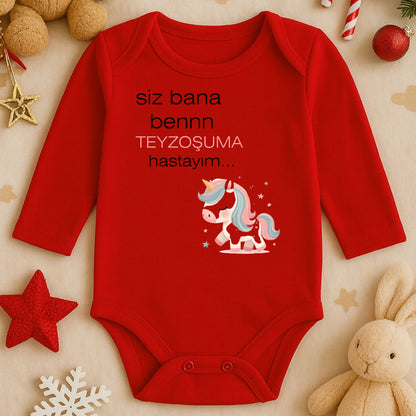 “Teyzoşuma” Unicorn Tasarımlı Bebek Zıbını | 1–36 Ay, DTF Baskı, Hassas Cilt Uyumlu