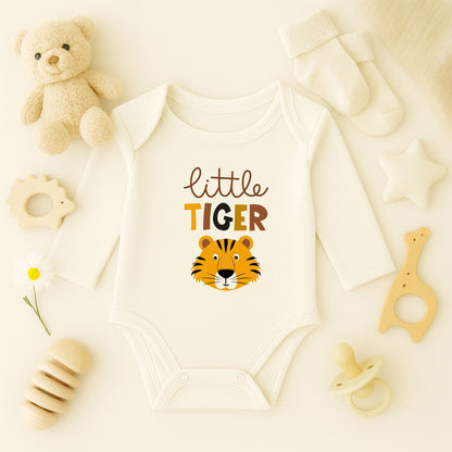 Little Tiger Kaplan Tasarımlı Bebek Zıbını | 1-36 Ay, DTF Baskı, Hassas Cilt Uyumlu