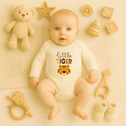 Little Tiger Kaplan Tasarımlı Bebek Zıbını | 1-36 Ay, DTF Baskı, Hassas Cilt Uyumlu