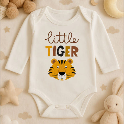 Little Tiger Kaplan Tasarımlı Bebek Zıbını | 1-36 Ay, DTF Baskı, Hassas Cilt Uyumlu